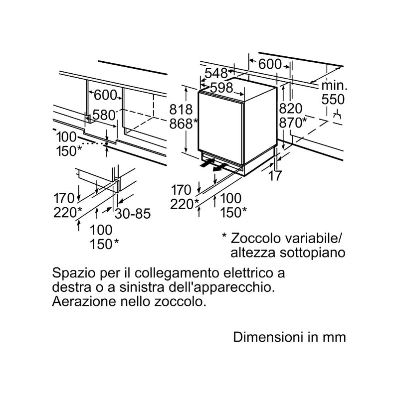 KUL15AFF0 built-under fridge with freezer section - Bosch