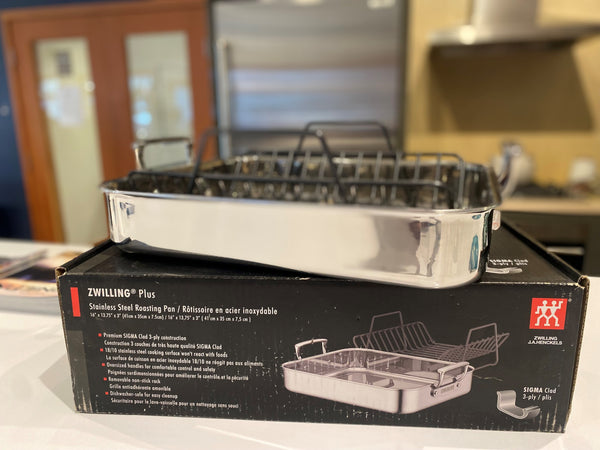 Zwilling Plus 16" x 13.75" Rectangle Roaster with Rack, Stainless Steel